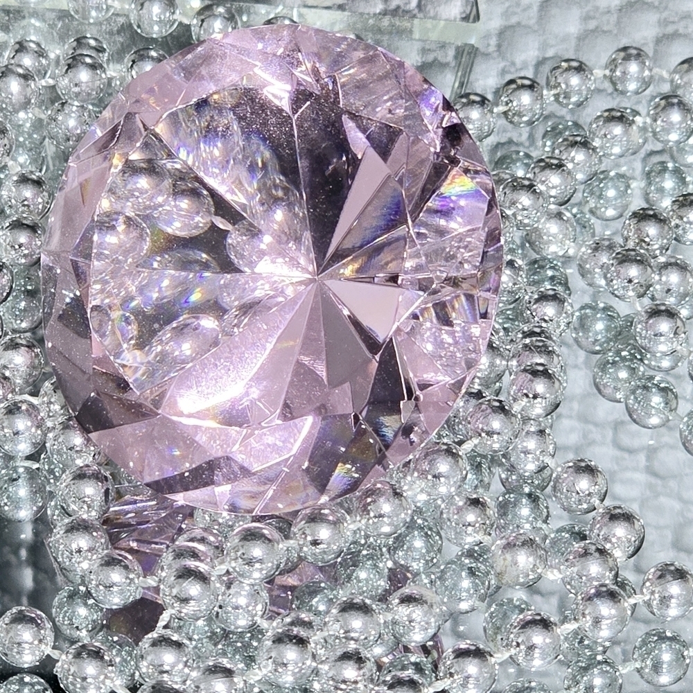 Crystal Pink Cut Glass Diamond Paperweight - Picture 3 of 11